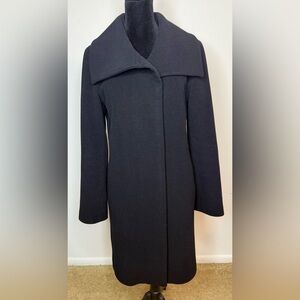 Cole Haan Wool Cashmere black midi large collar soft warm preppy winter coat 4P